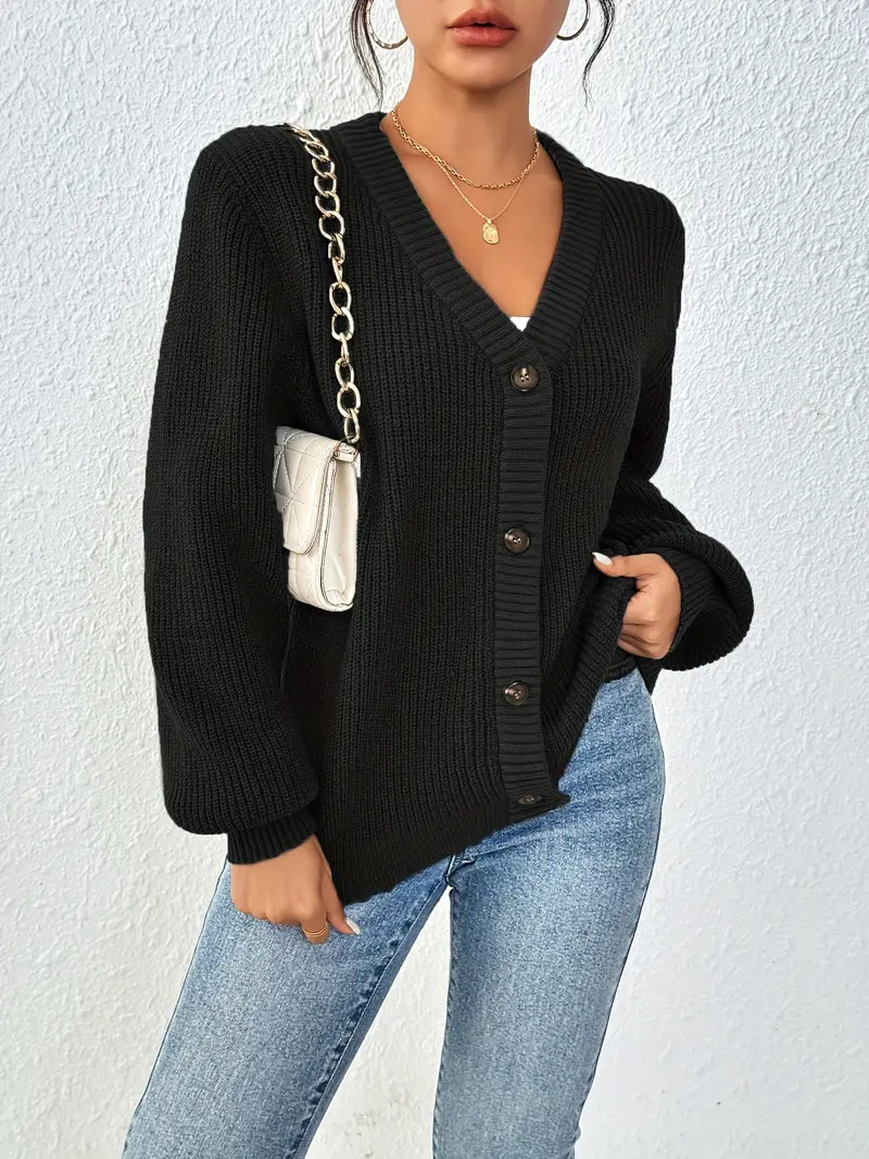 Plain Color Front Button Knitted Cardigan for Women