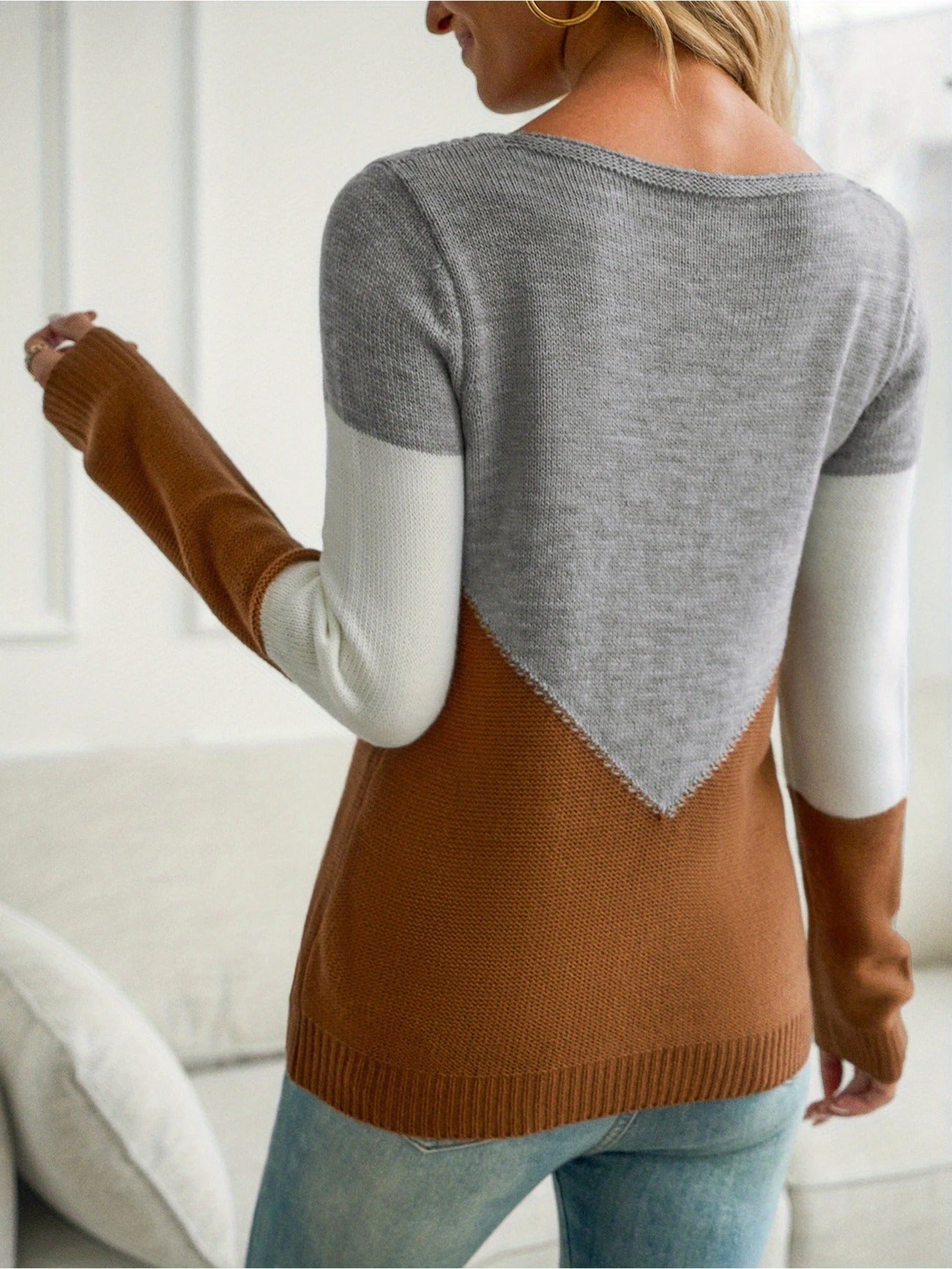Color Block Knit Sweater for Women