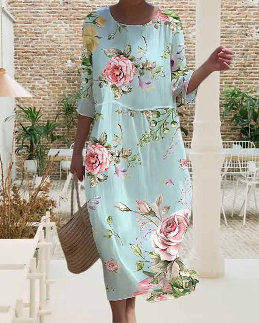 Elegant Tummy-Covering Floral Dress for Women