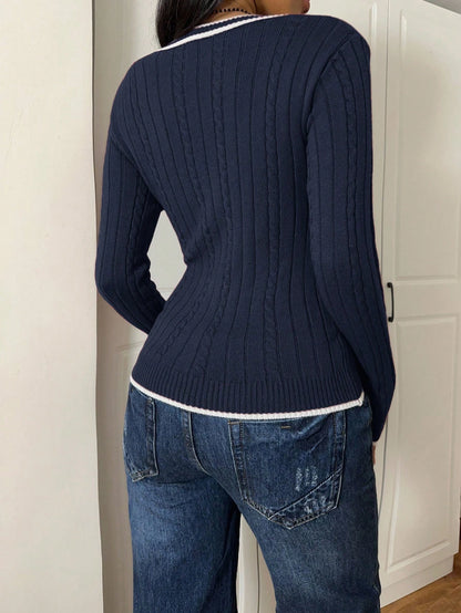 Elegant Round Neck Knit Sweater for Women