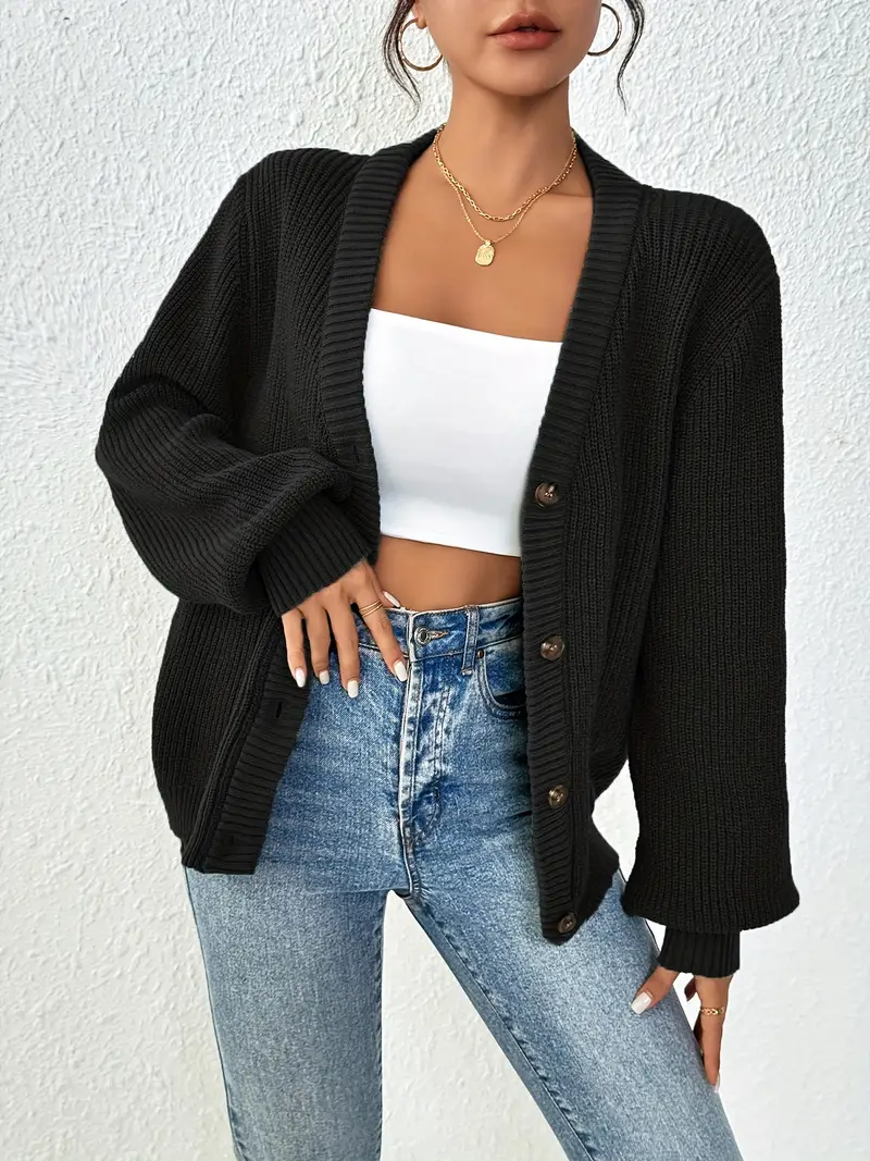 Plain Color Front Button Knitted Cardigan for Women