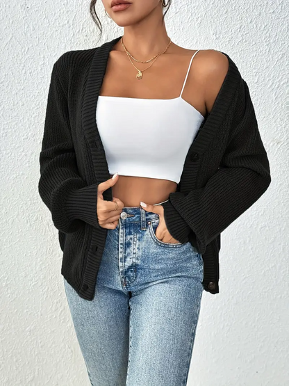Plain Color Front Button Knitted Cardigan for Women